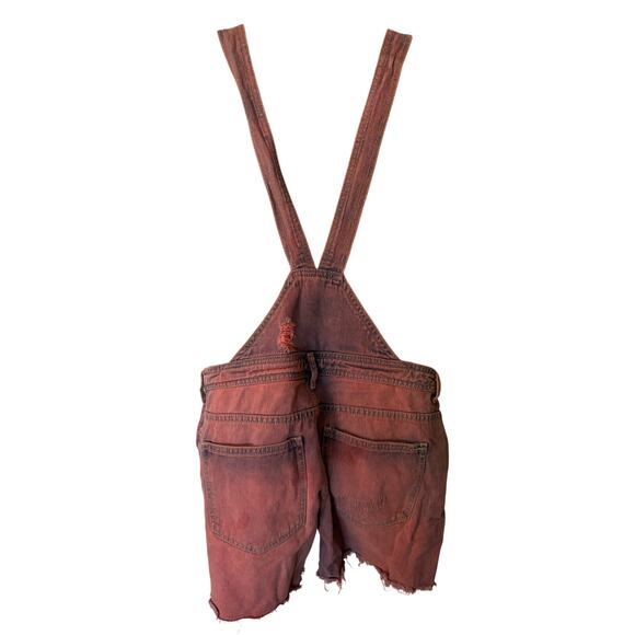 Forever 21 Classic Denim Overall Shorts In Distressed Red/Pink Wash SIZE 28 - Picture 5 of 9